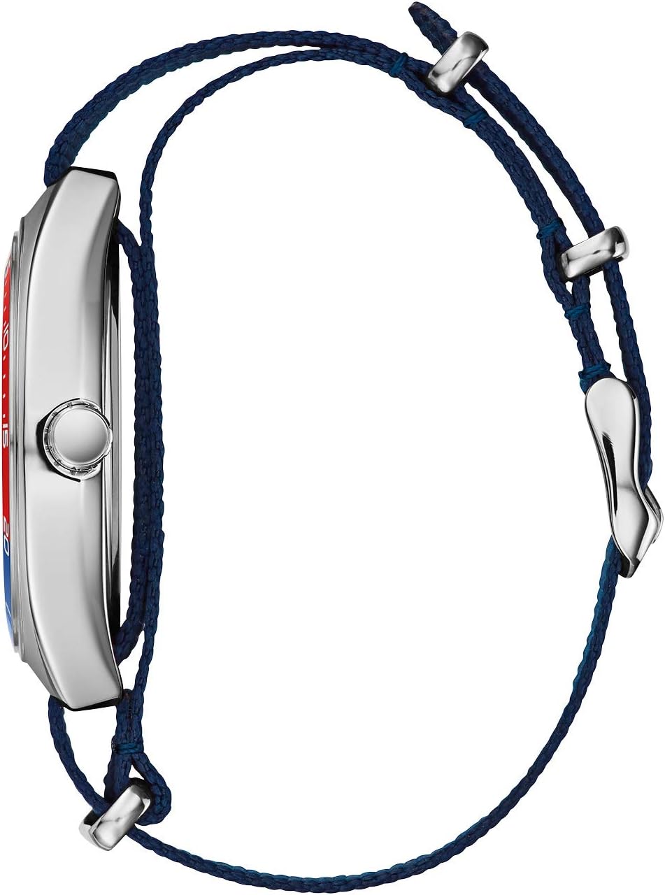 Retro Quartz Mens Watch, Stainless Steel with Blue Nylon Strap, Silver-Tone A896