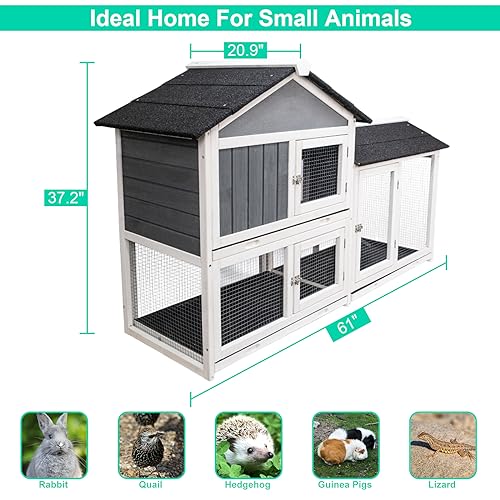 Rabbit Hutch with Running Board, Wooden Pet House with Slide and Pull-Out Tray V7119