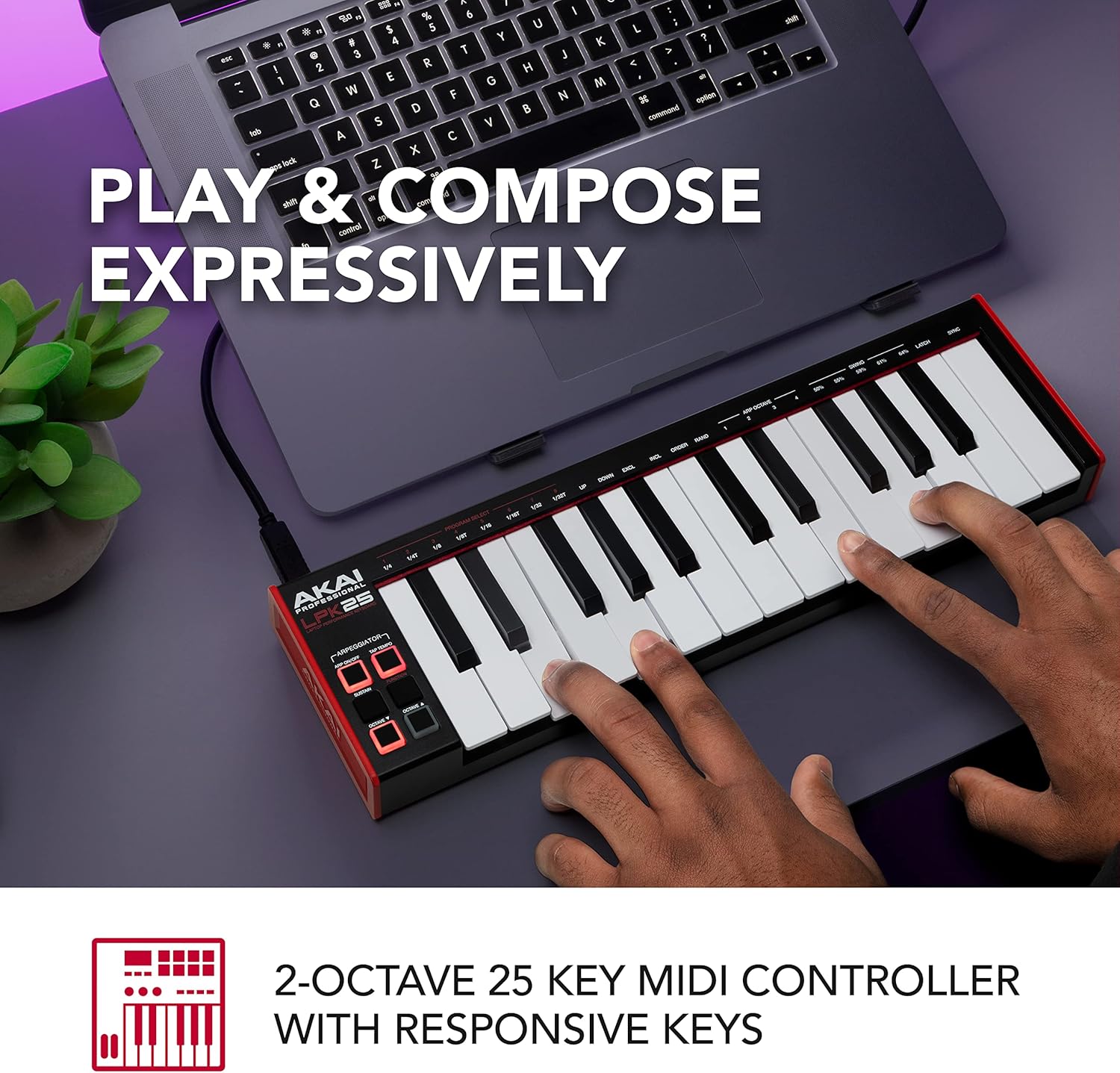 USB MIDI Keyboard and USB MIDI Controller with 25 Synth Keys and 8 RGB MPC Drum Pads V524707