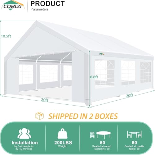 White 20x40 Heavy Duty Party Tent with Removable Sidewall S5381