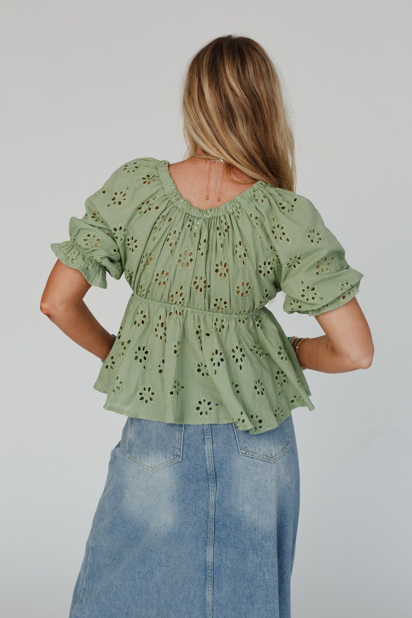Let Love Embroidered Top - Sage