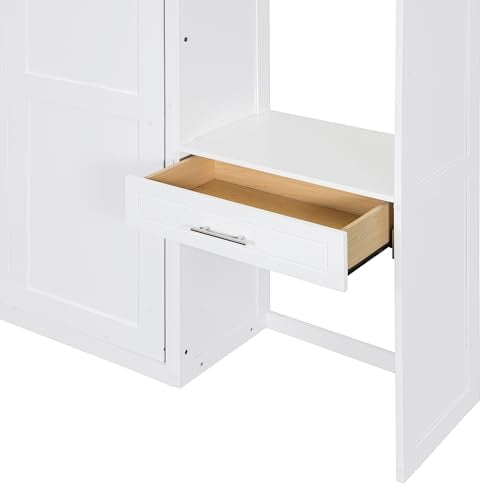 Queen Size Wood Murphy Bed with Desk and Storage Shelves W917164
