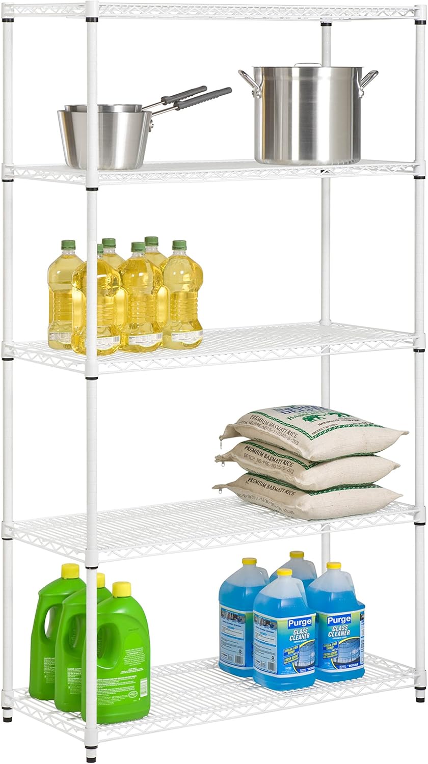 White 5-Tier Heavy-Duty Adjustable Shelving Unit Y451