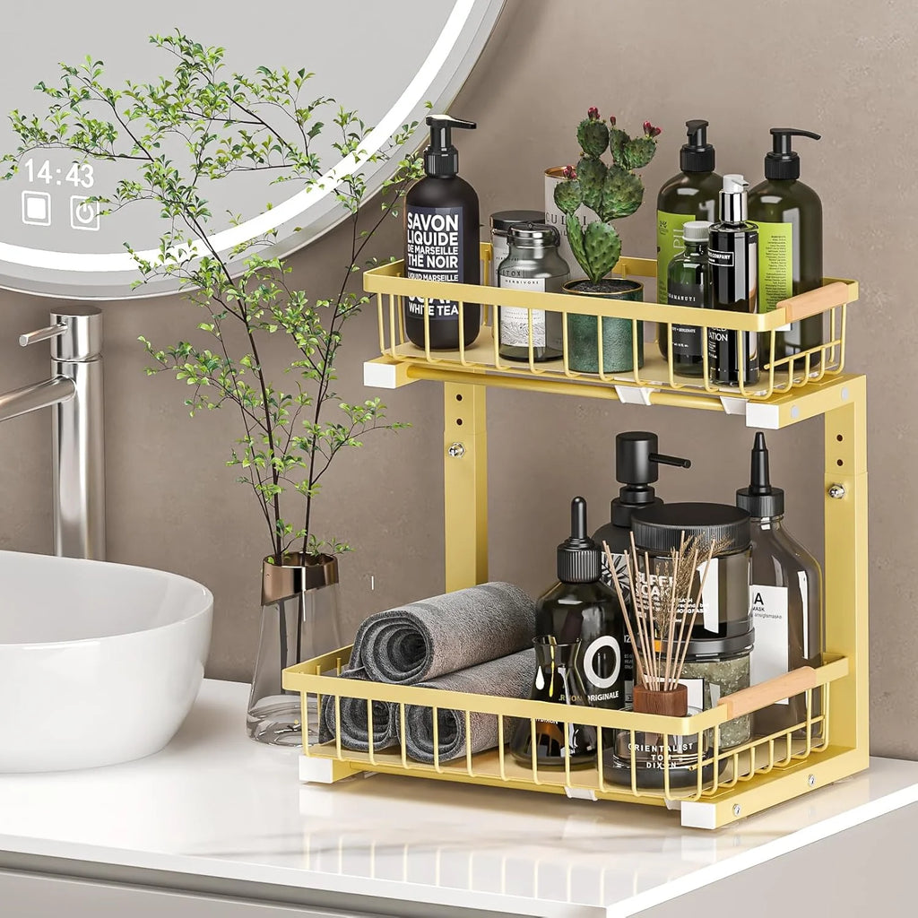 2 Pack Height Adjustable 2 Tier Pull Out Metal Under Sink Organizer X830443