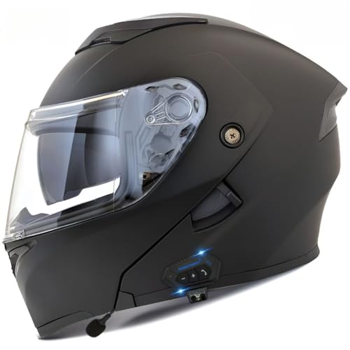 Motorcycle Bluetooth Modular Helmet, DOT Approved Flip Up Full Face Dual Visor Helmet, with Dual Speakers and Microphone P445