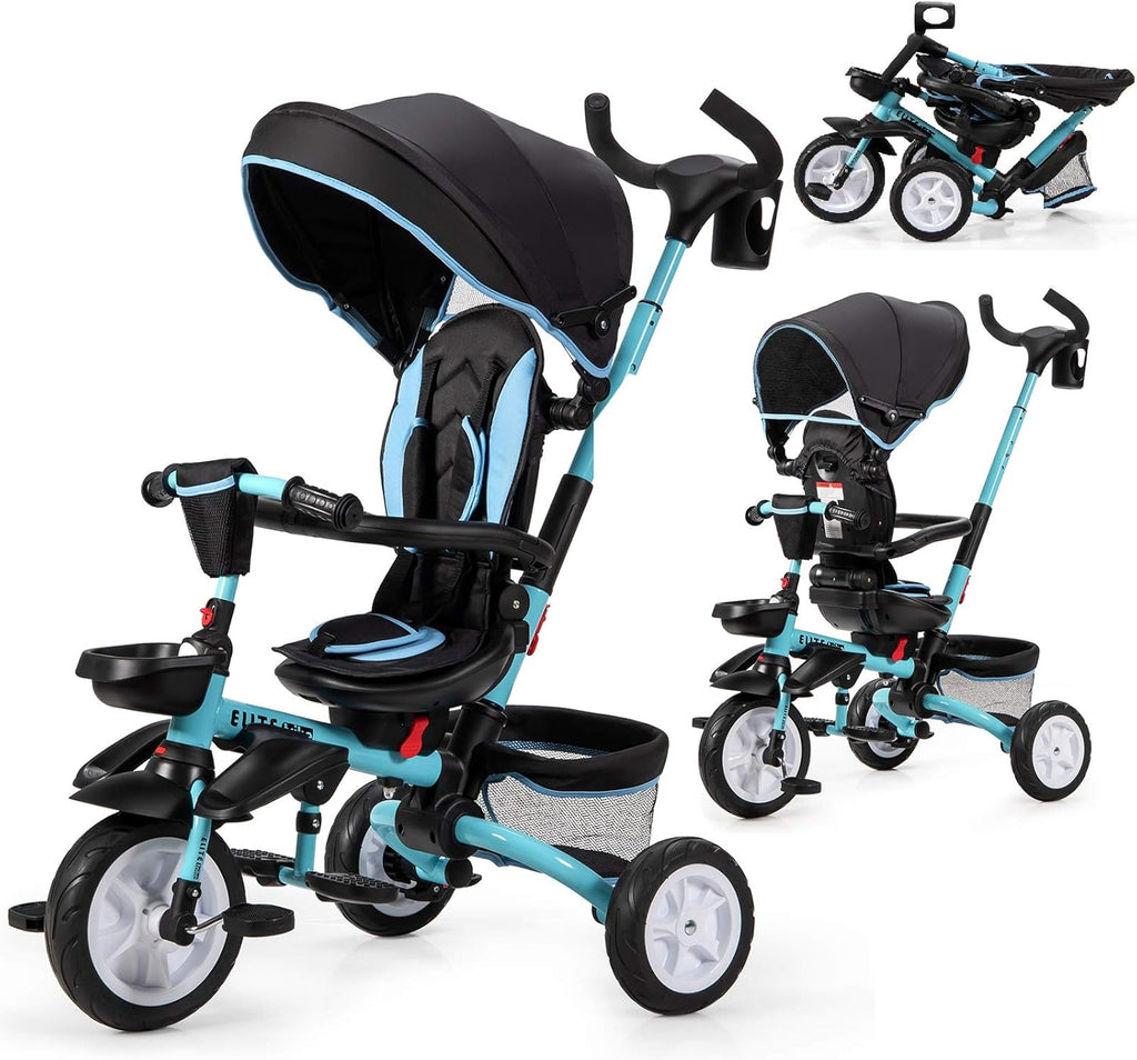 Gray 7-in-1 Folding Baby Tricycle with Rotatable Seat J431