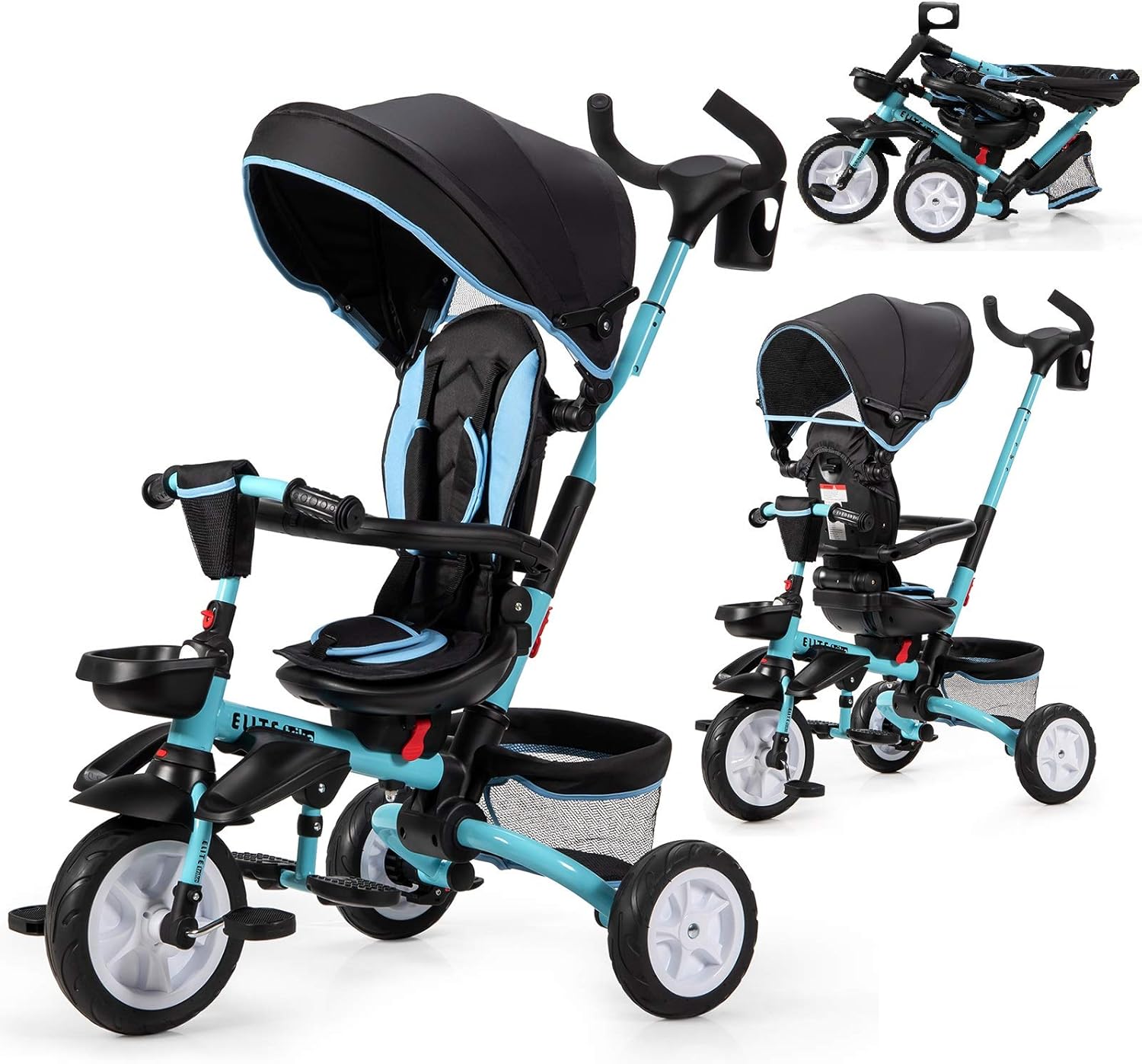Gray 7-in-1 Folding Baby Tricycle with Rotatable Seat J431