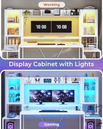 Black Gaming Desk with LED Lights, Hutch and Storage Shelves M973363