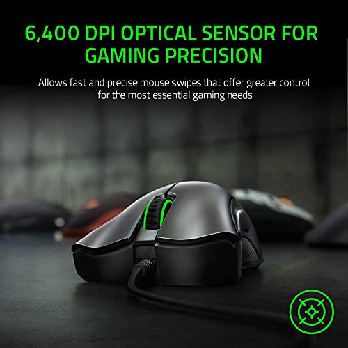 6400 DPI Optical Gaming Mouse with 5 Programmable Buttons Rubber Side Grips Classic Black S682294