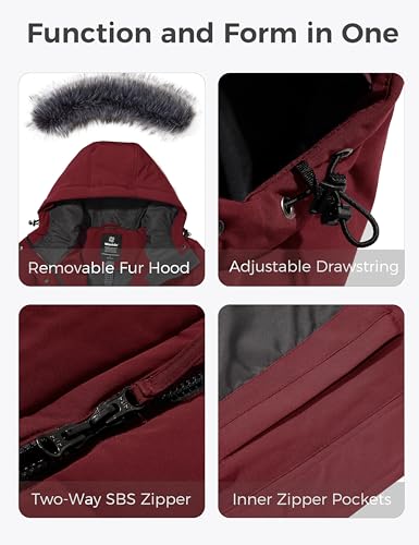 Women's Long Quilted Winter Coat Puffer Jacket with Faux Fur Hood K12879