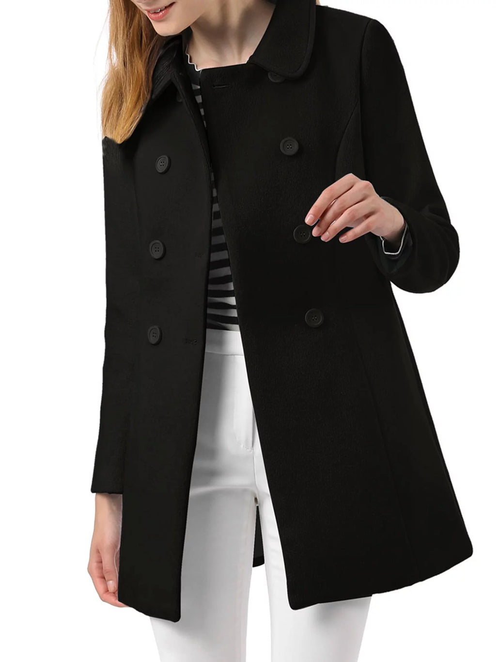 Black Double Breasted Winter Trench Coat F320
