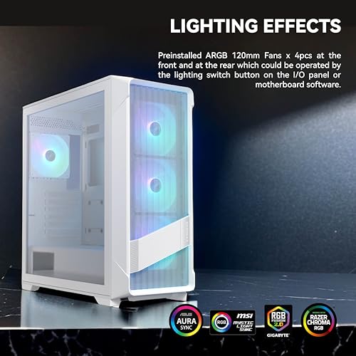 Black ATX Mid Tower PC Case with Tempered Glass I136