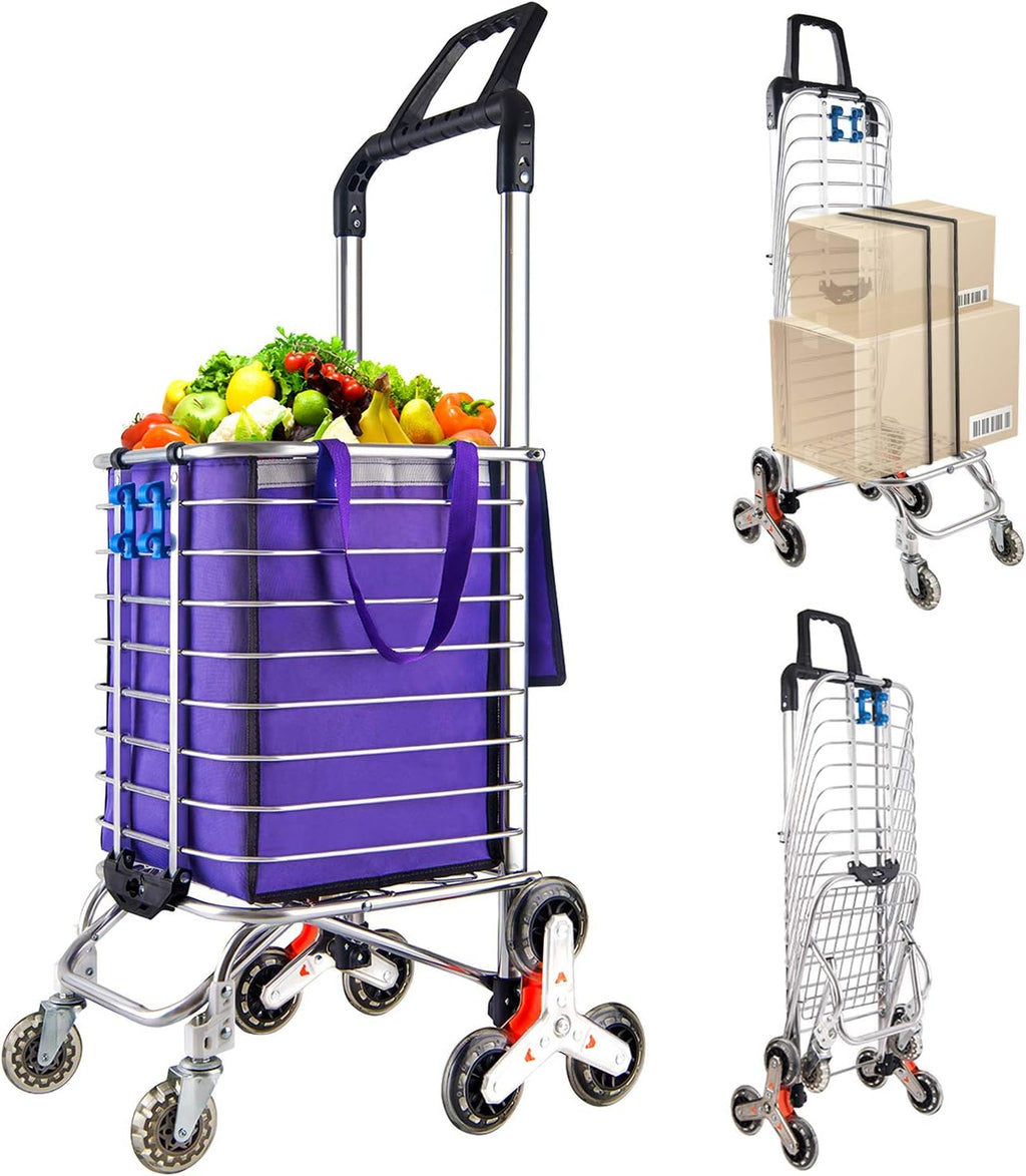 Large Heavy Duty Foldable Stair Climbing Cart with 8 Wheels, Double Handle Rolling Utility Cart (Blue) S81358
