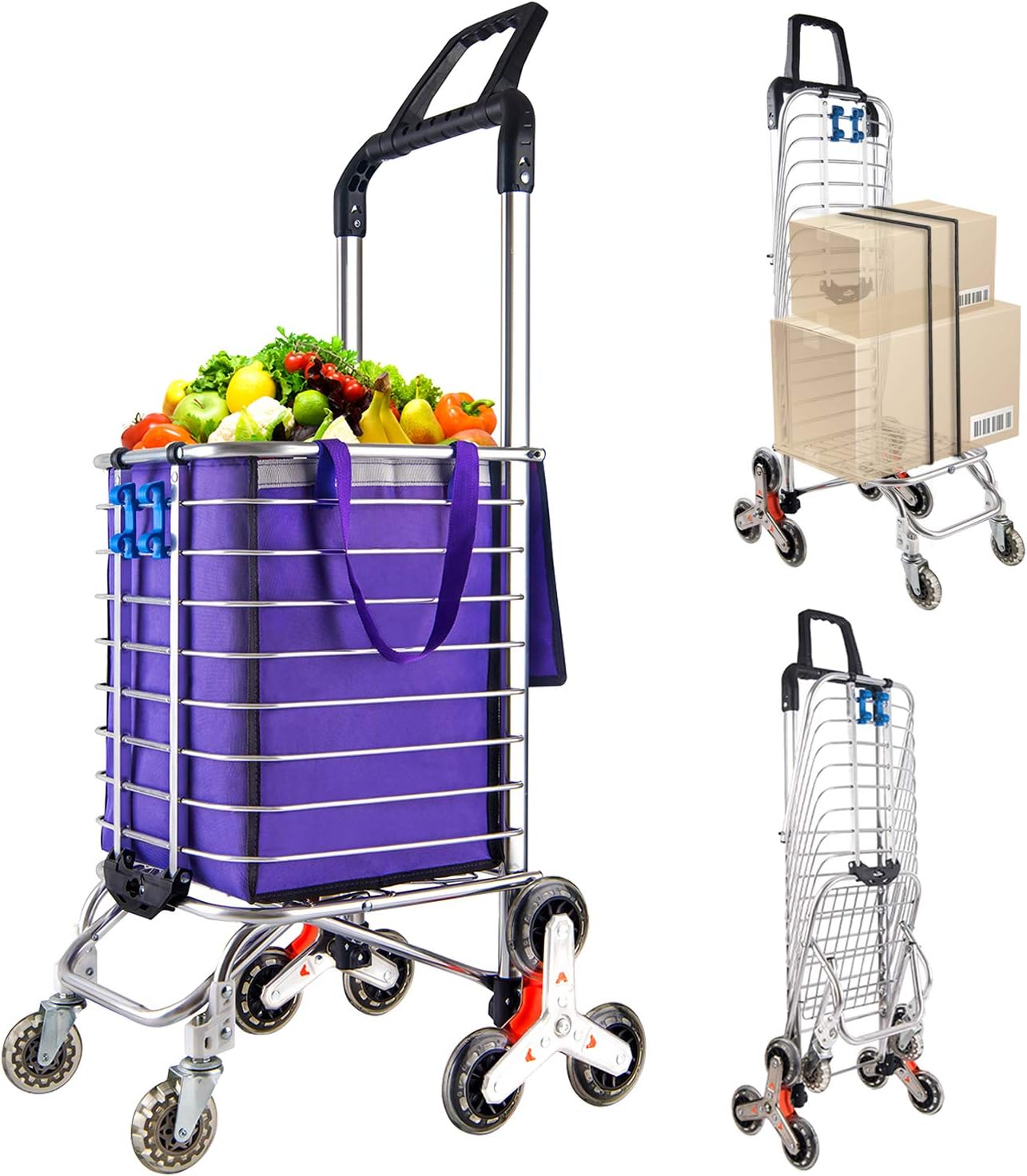 Large Heavy Duty Foldable Stair Climbing Cart with 8 Wheels, Double Handle Rolling Utility Cart (Blue) S81358