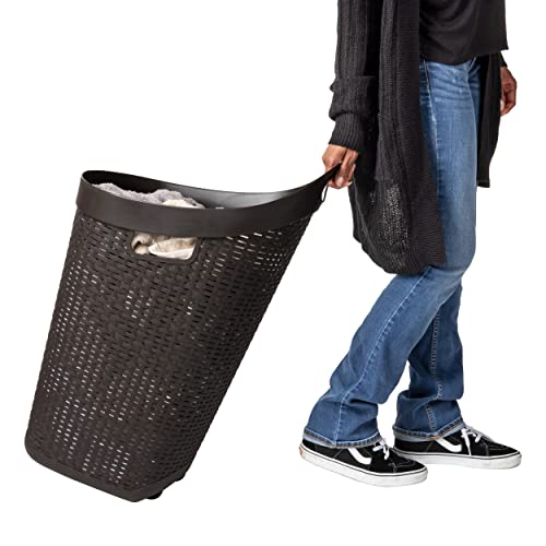 60L Rolling Laundry Hamper with Wheels, Plastic, Brown K3952