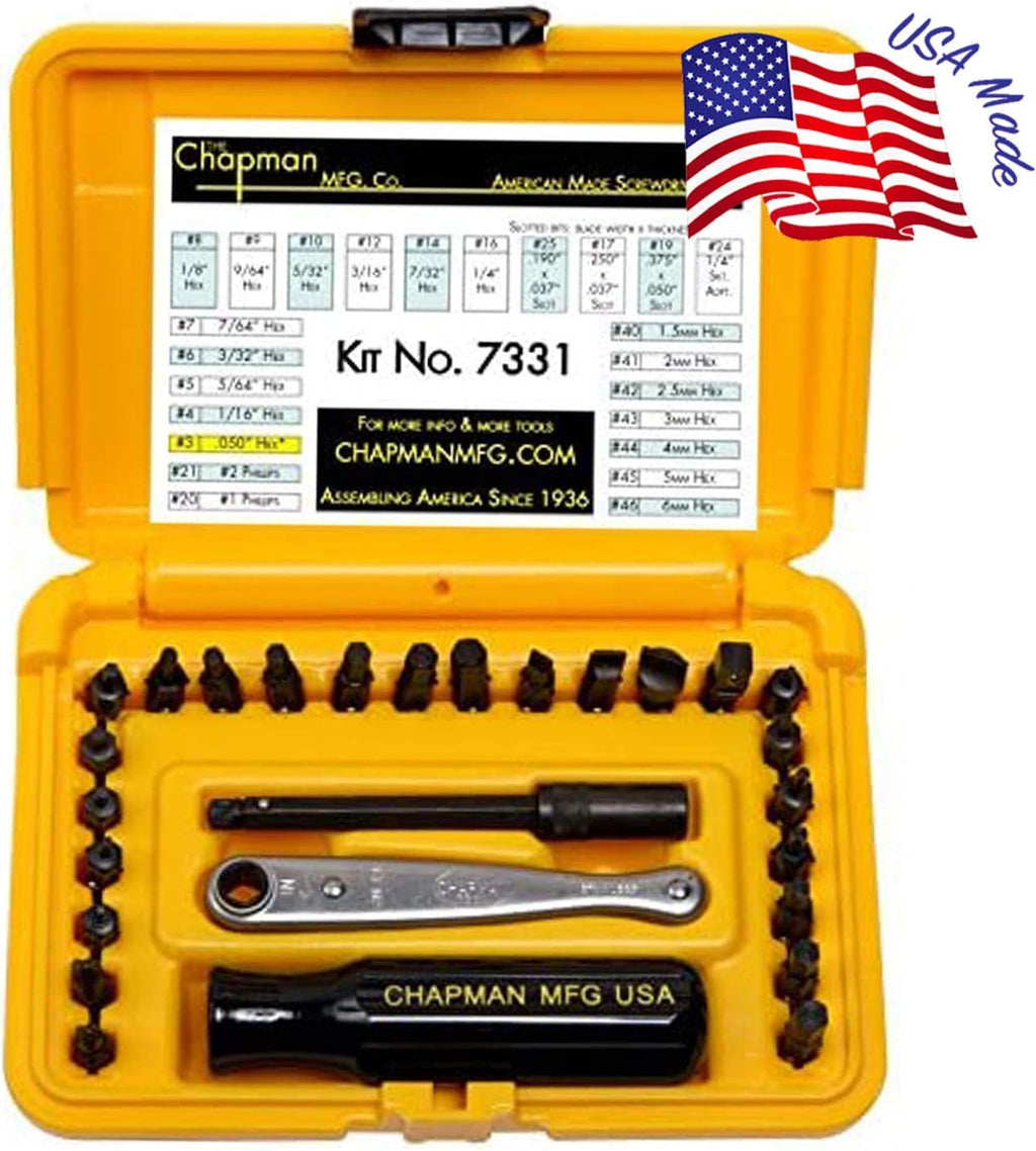 24 Piece Screwdriver Set with Phillips, Hex, Slotted Bits and Mini Ratchet I744