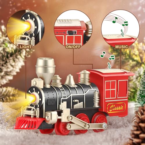 Electric Christmas Train Set with Lights and Sounds, 3 Cars & 10 Train Tracks J400386