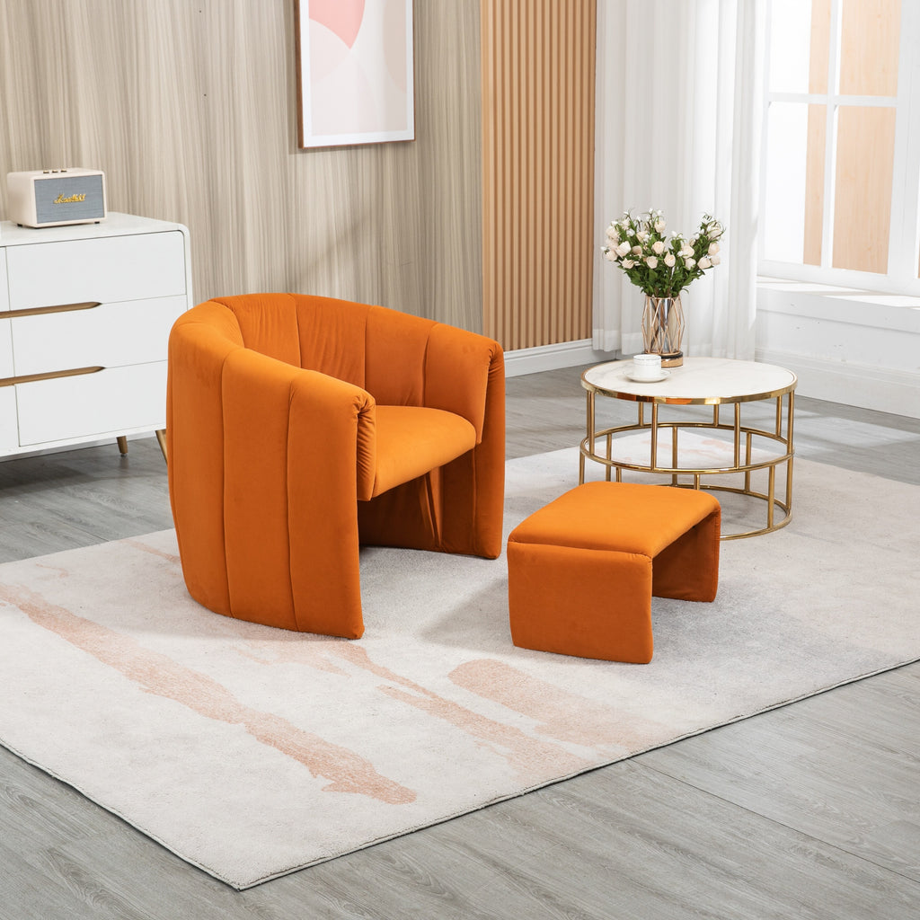 Orange Velvet Single Sofa Chair with Ottoman A2751
