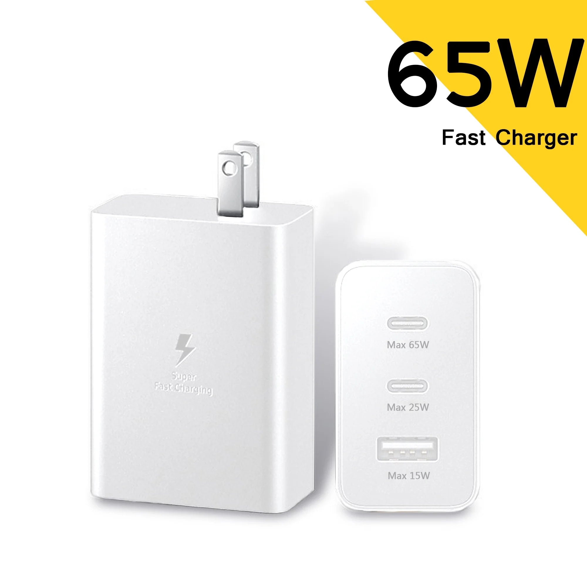 2-Pack 65W White USB C Wall Charger with 3 Ports Q689