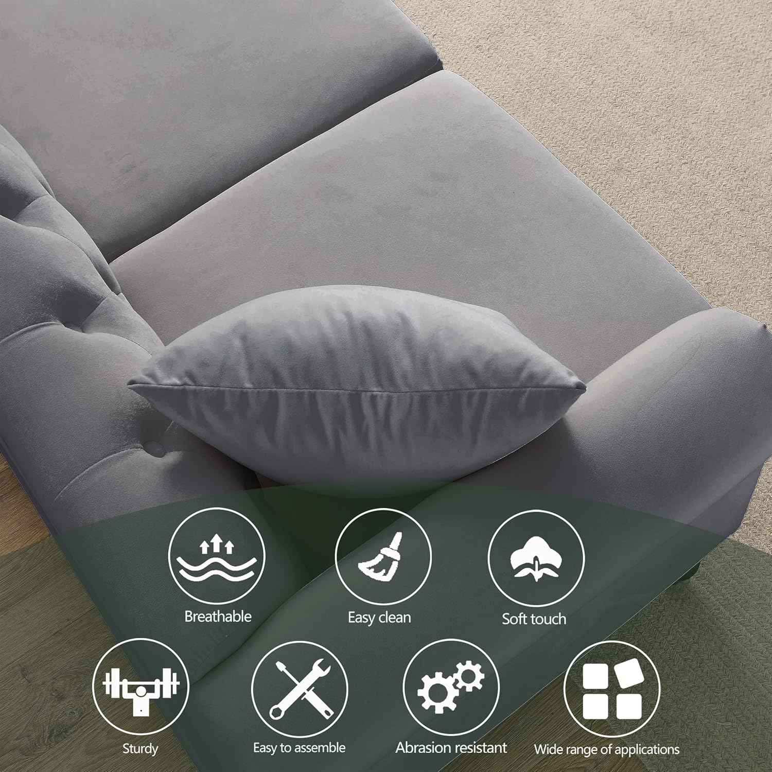 Grey Velvet 3 Seater Chesterfield Sofa N24926