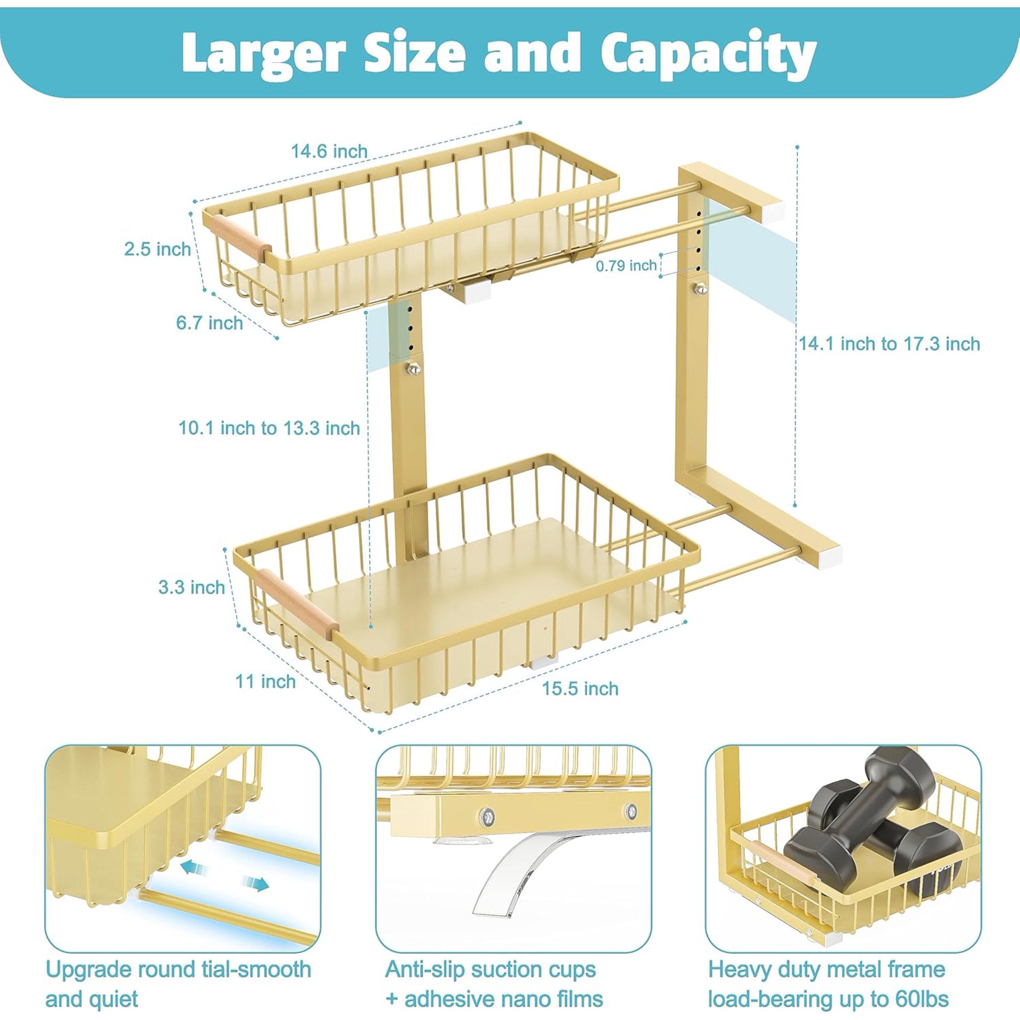 2 Pack Height Adjustable 2 Tier Pull Out Metal Under Sink Organizer X830443
