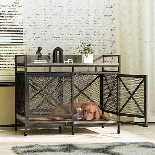 Grey 48 Inch Wooden Dog Crate Q4146