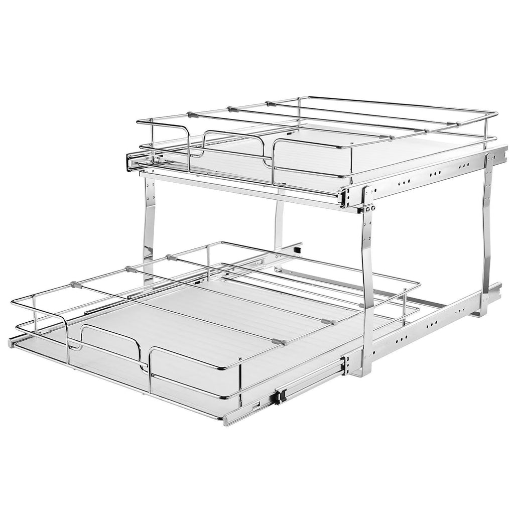 Chrome Plated Steel 2 Tier Slide Out Cabinet Organizer, 17 Inches Wide x 21 Inches Deep H7558
