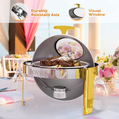 3 Packs Roll Top Stainless Steel Chafing Dish Buffet Set Gold Accent 6 Quart V154