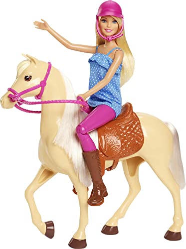Blonde Fashion Doll in Riding Outfit & Light Brown Horse with Saddle, Bridle & Reins X707
