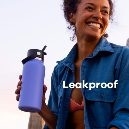 Wide Mouth vacuum insulated stainless steel water bottle with leakproof closeable straw lid D86597