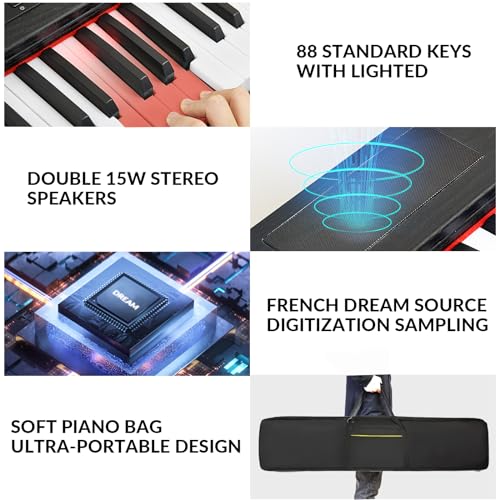 88 Key Semi Weighted Portable Digital Piano Keyboard with Stand, Case, Pedal, Headphone (Black) Y675633