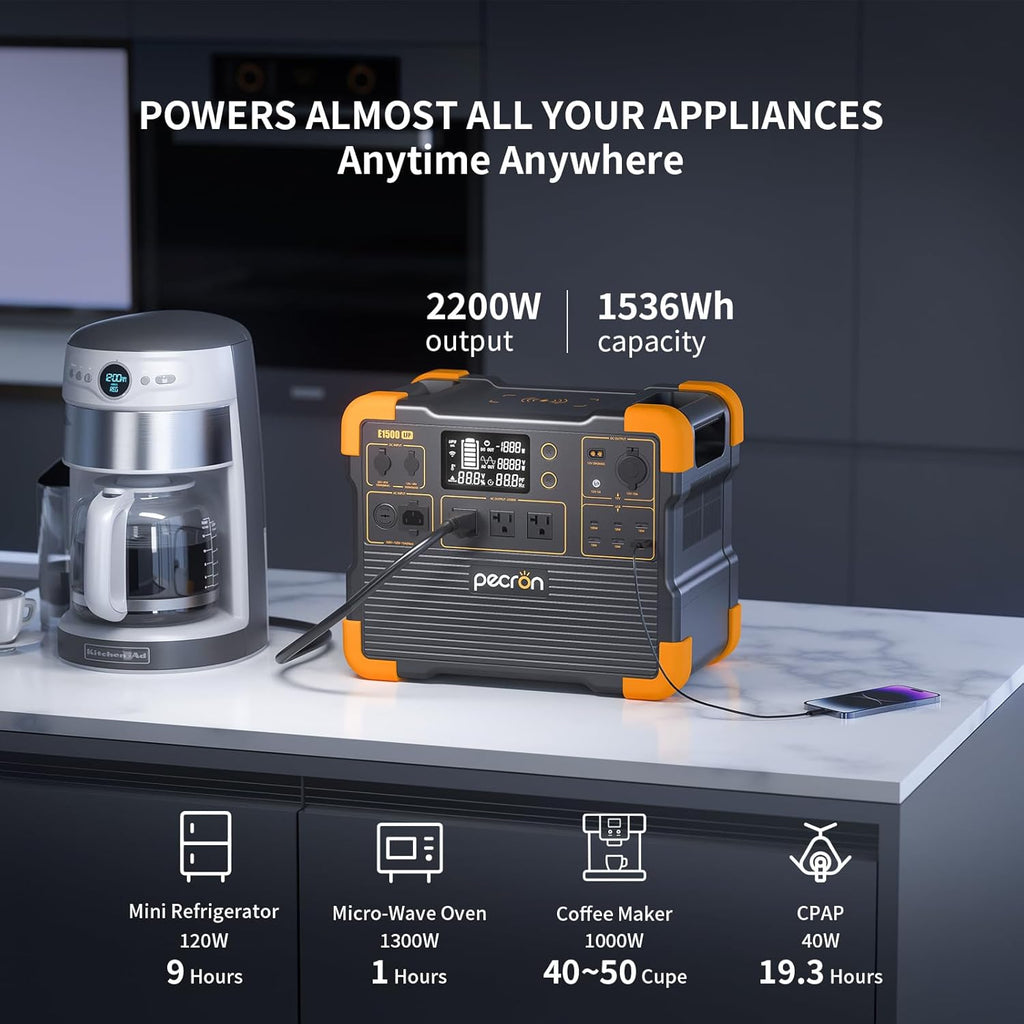 Portable Power Station 1536Wh 2200W LiFePO4 Battery Backup H986