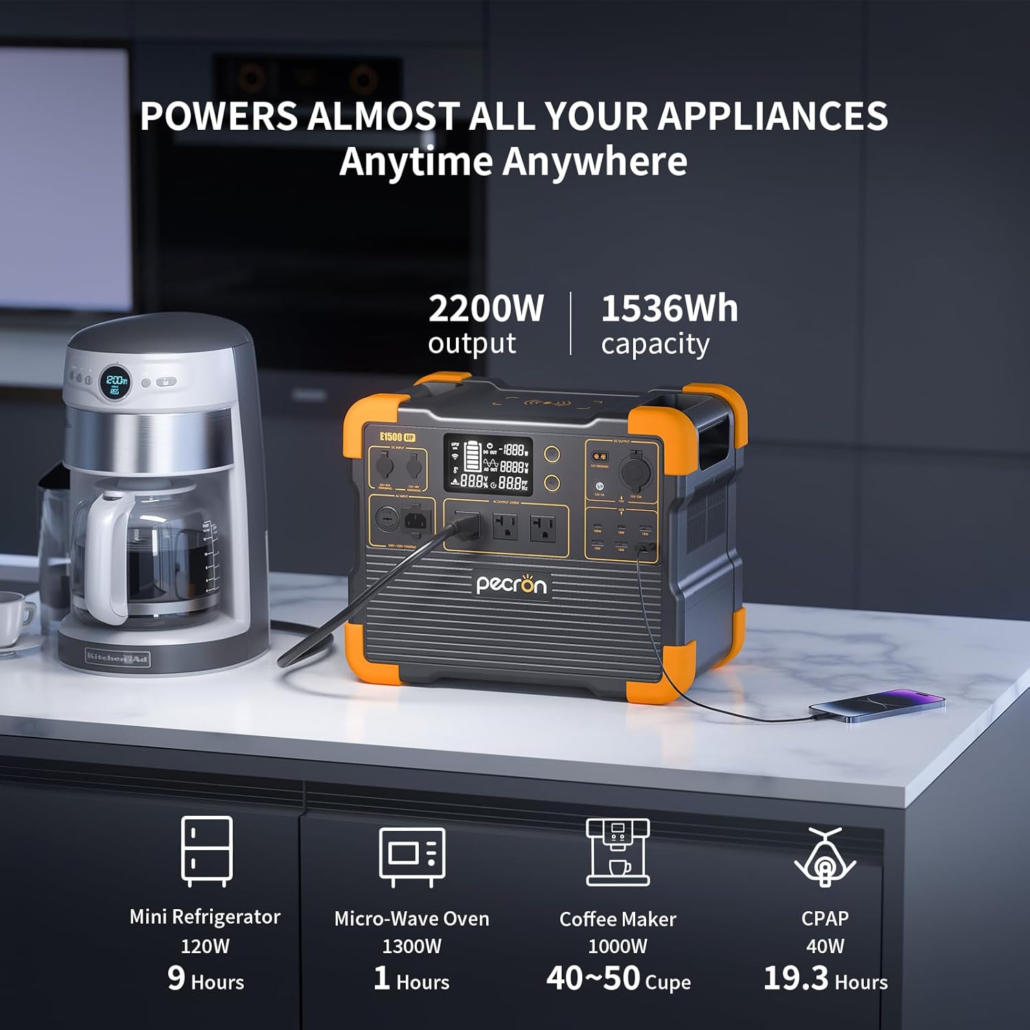 Portable Power Station 1536Wh 2200W LiFePO4 Battery Backup H986