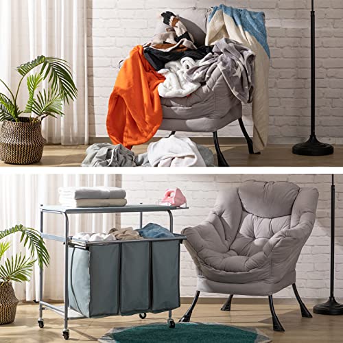 Blue Grey Rolling Laundry Sorter with Ironing Board and 3-Bag E185652