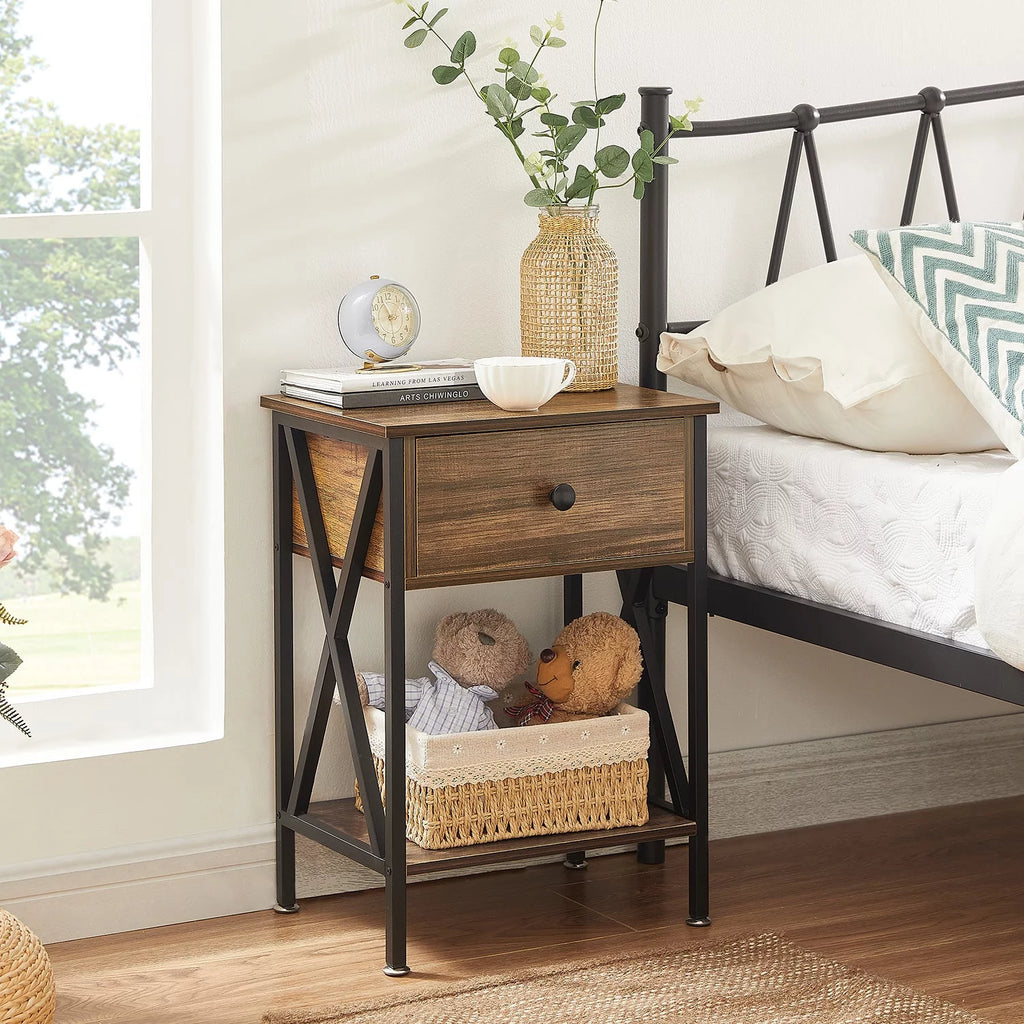 4-Piece Bedroom Set with Queen Size Platform Bed Frame & 5-Drawer Dresser & Two Nightstands, Brown L2401