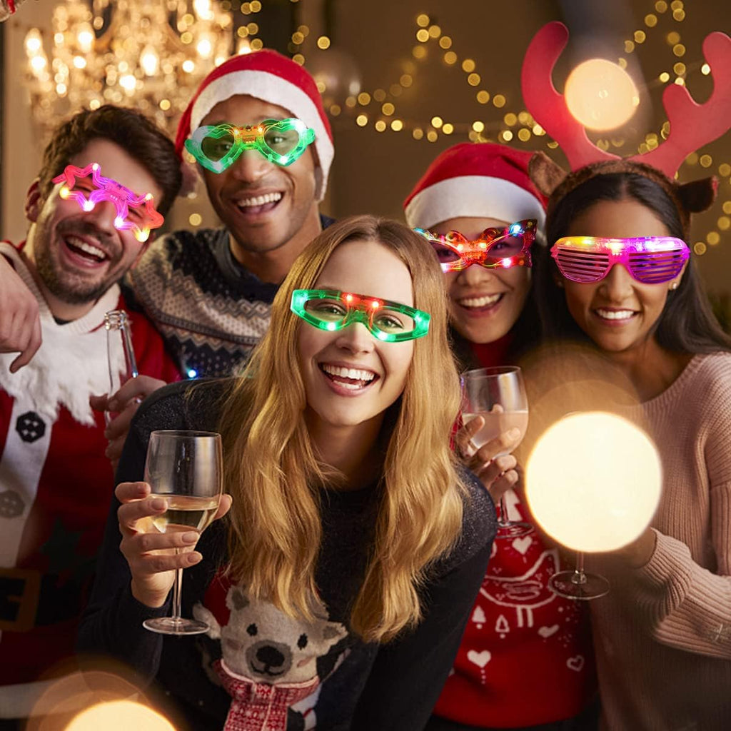 21 Pcs LED Glasses 7 shapes 6 LED Glow In The Dark Party Supplies J2342
