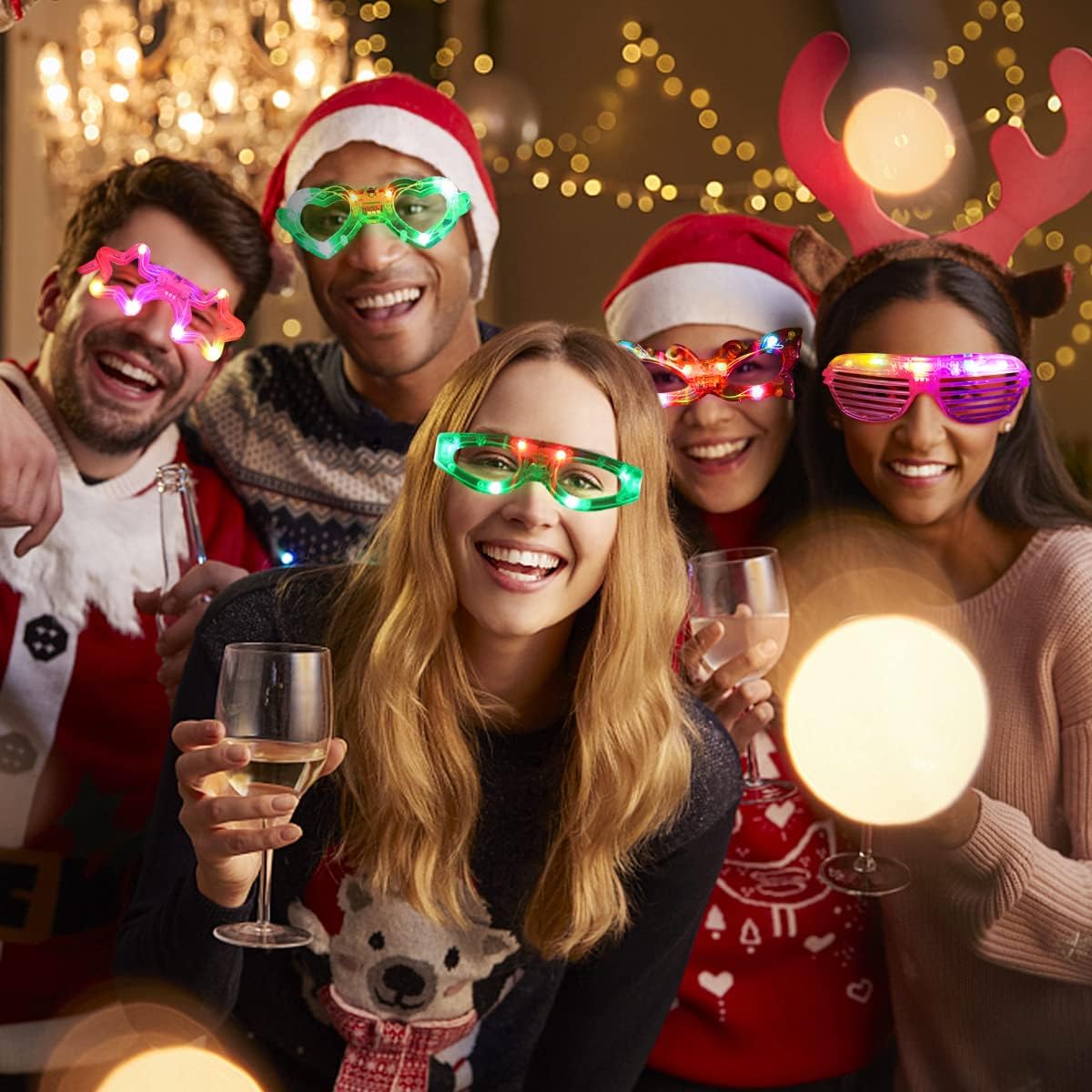 21 Pcs LED Glasses 7 shapes 6 LED Glow In The Dark Party Supplies J2342