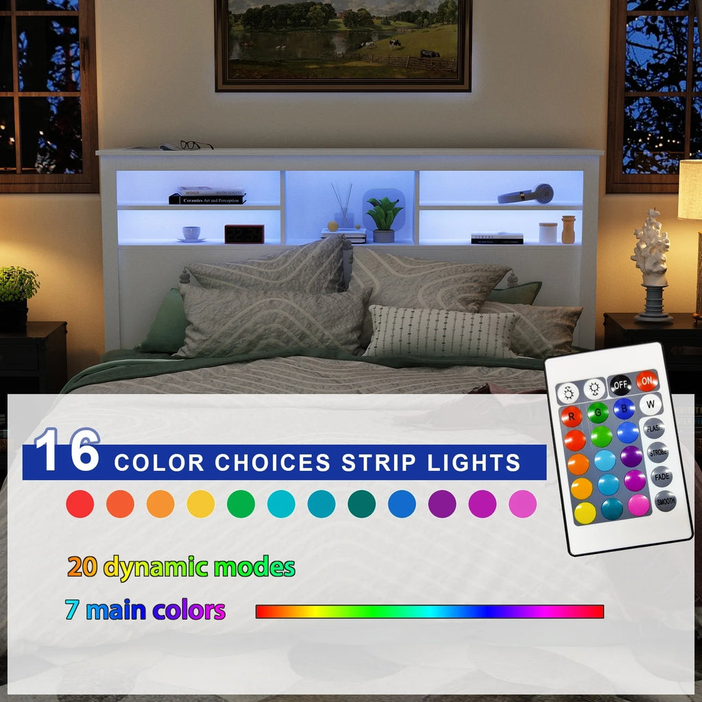 65"W Wooden Bookcase Headboard With Light T386