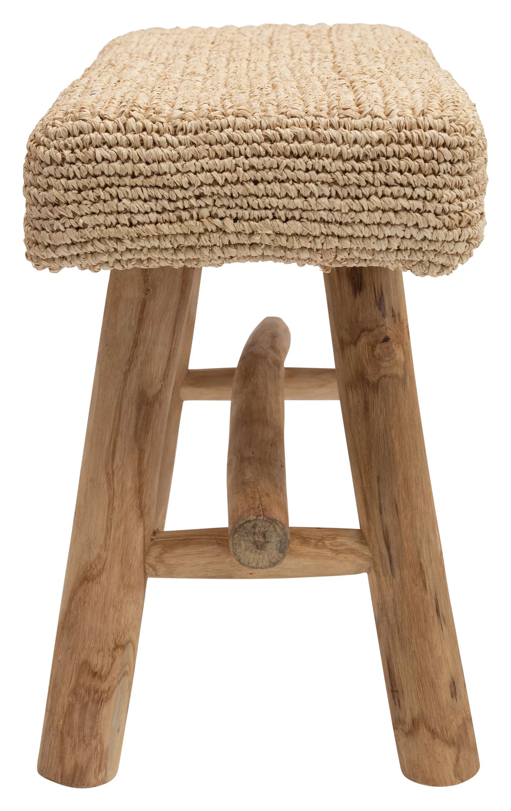 Woven Mendong Covered Stool with Teak Wood Legs Z247