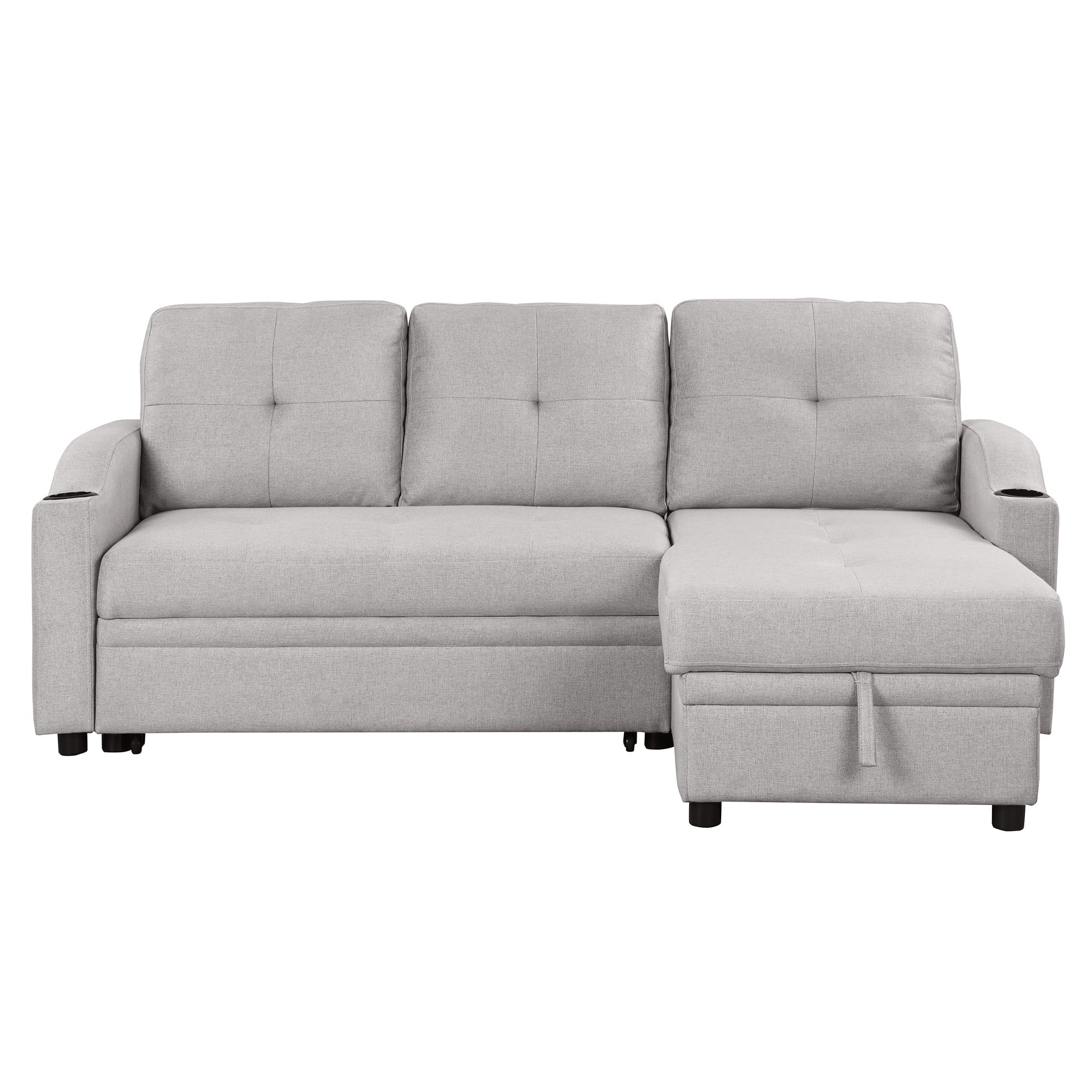 Gray Linen 3 Seater L Shape Sofa with Storage Chaise E536286