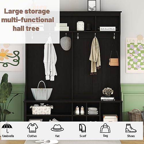 White Wooden 60 Inch Hall Tree with Storage Bench K9135