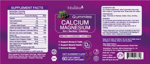 Calcium Magnesium Zinc Gummies with Magnesium Glycinate 200mg, Potassium, D3 & Sea Moss (2 Pack) K146967