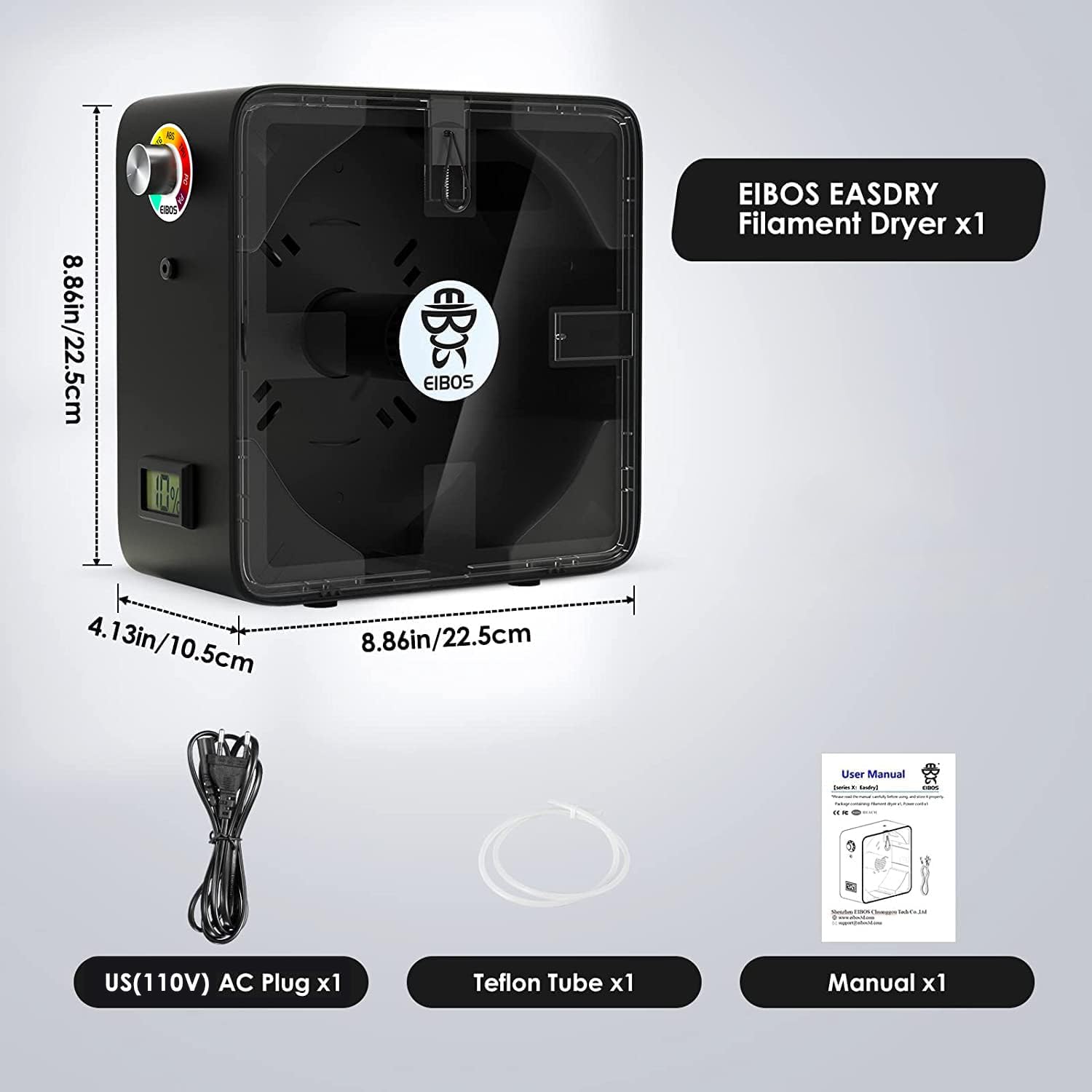 3D Printer Filament Dryer with Fan, Adjustable Temperature, Humidity Control & Spool Holder T8875