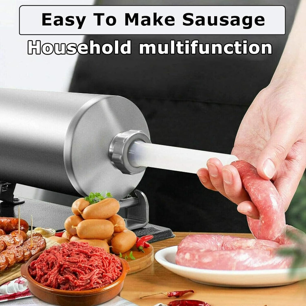 Stainless Steel Horizontal Sausage Stuffer Machine, 6LBS/3L, Manual Sausage Filler with 4 Filling Tubes D215