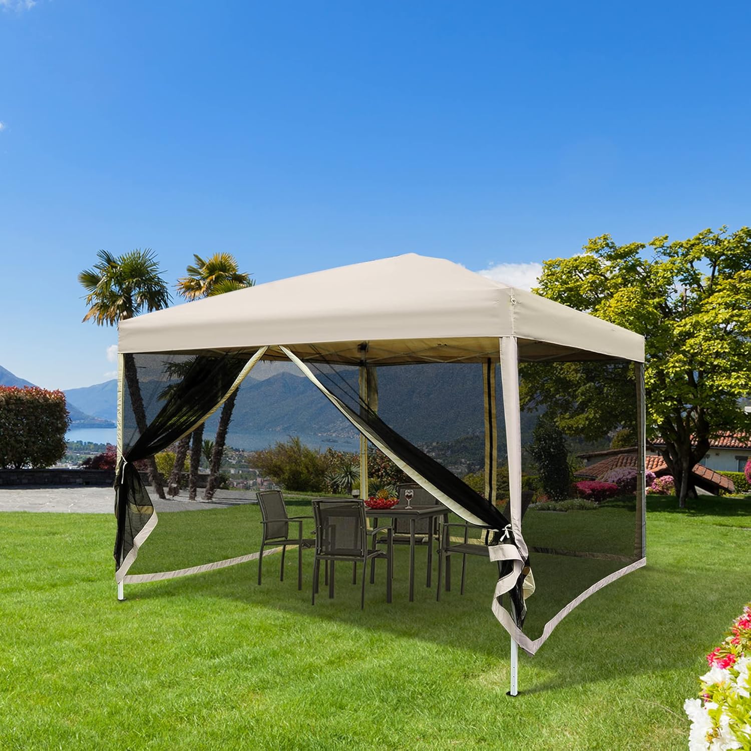 10' x 10' Pop Up Canopy Tent with Netting, Height Adjustable, with Carry Bag K5983