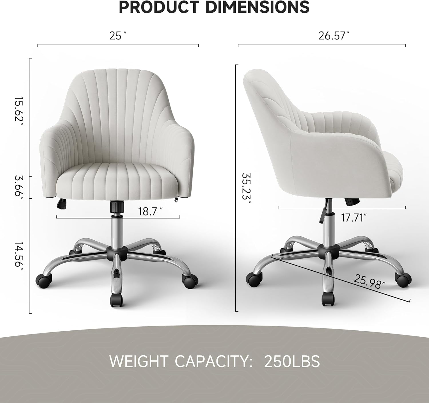 Beige Velvet Upholstered Swivel Office Chair F44616