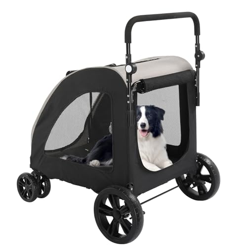 3 Wheels Foldable Pet Stroller with Cup Holder & Storage Basket (Black) T5745