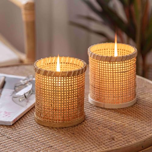 Rattan Woven Hurricane Glass Candle Holders J2241