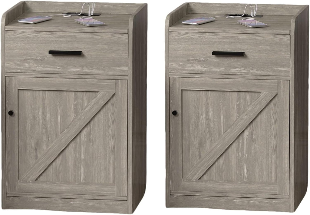 Walnut Wood Nightstand with Storage Drawer set of 2 Z272133