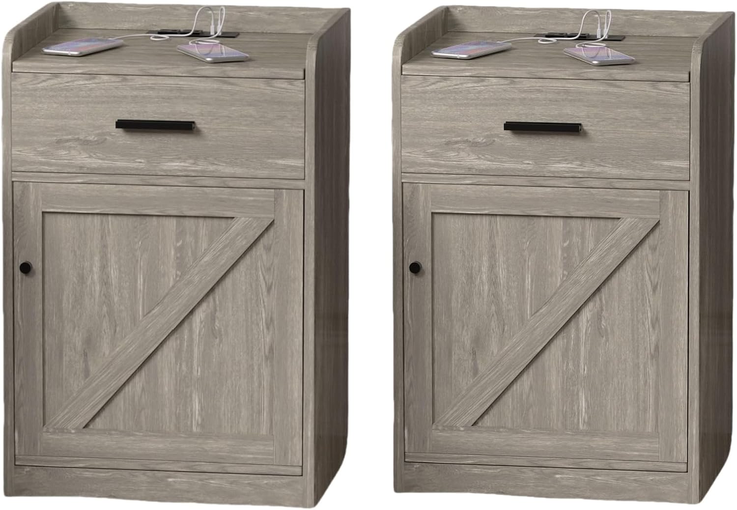 Walnut Wood Nightstand with Storage Drawer set of 2 Z272133